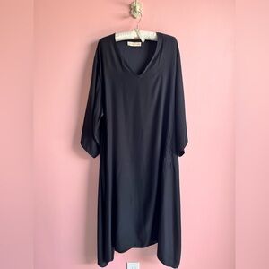 Natalie Martin Silk Dress Black Caftan Maxi Medium Pockets Vacation
